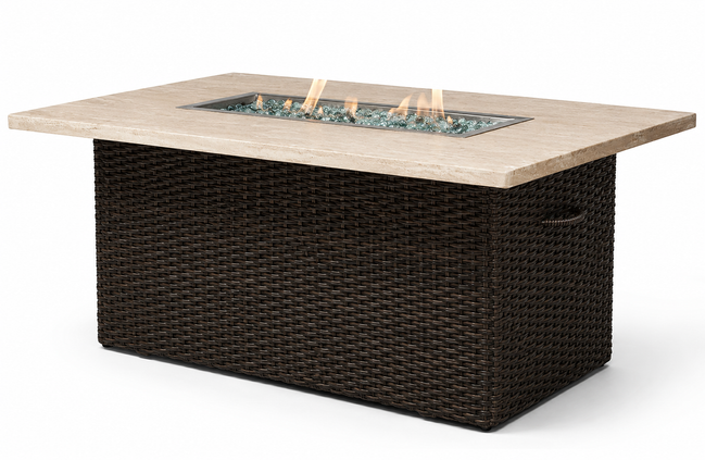 Wicker Rectangular Fire Pit Table