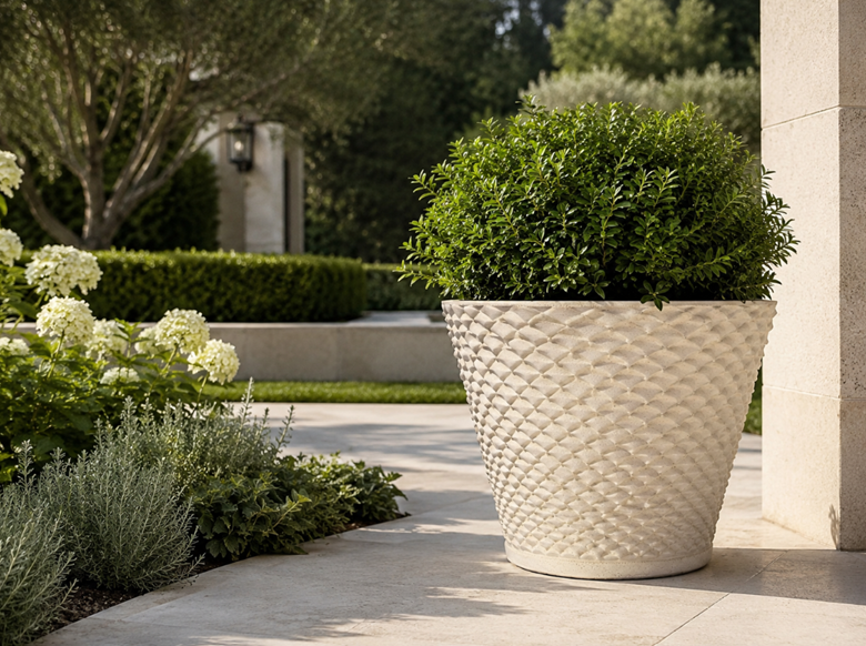 Cadiz Contemporary Limestone Outdoor Planter by Anderson Teak