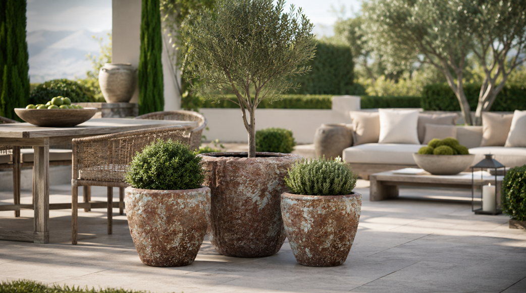 Screen Gems Rocky Round Tall Outdoor Planter Set of 3