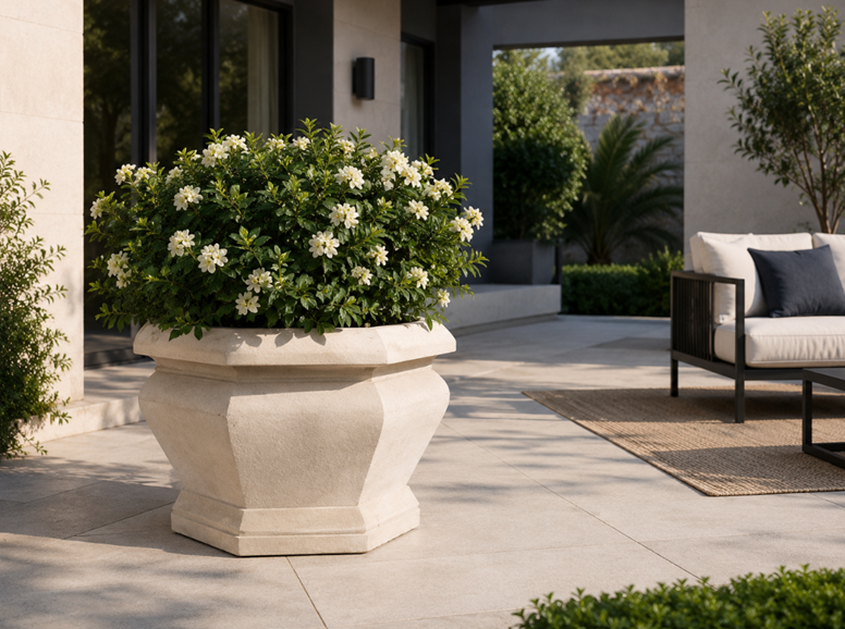 Anderson Teak Jardienere Large Beige Limestone Outdoor Planter