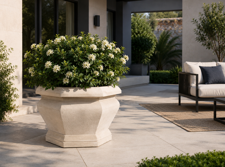 Anderson Teak Jardienere Large Beige Limestone Outdoor Planter